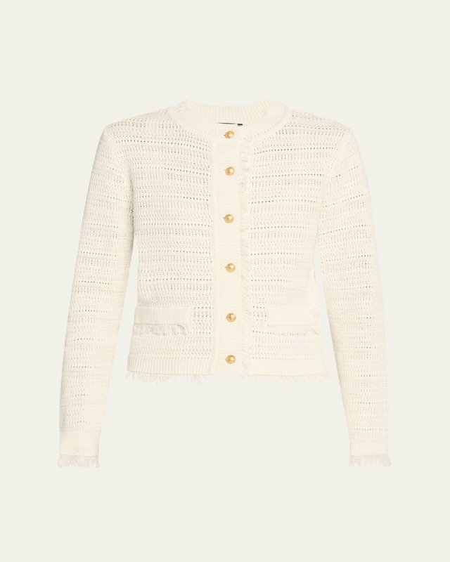 Taza Pointelle-Knit Fringed Sweat